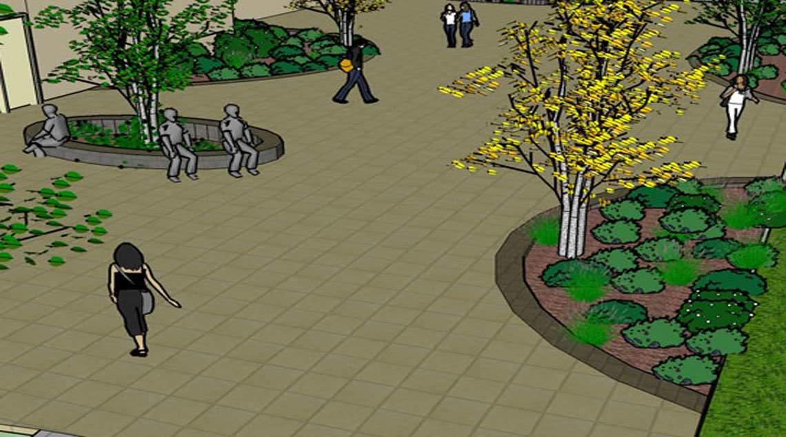 הדמיה של הערוגות ברחבה.